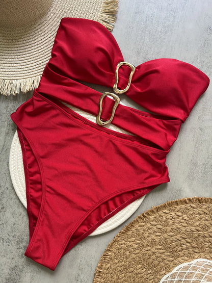 Sexy One Piece Swimsuit for Women with Metal Rings Cut Out Design