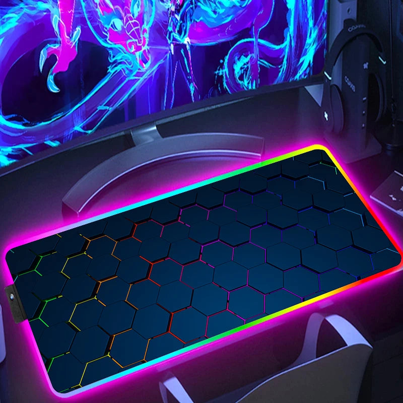 RGB Hexagon Gaming Mouse Pad - Luminous, Anti-Skid Geometric Desk Mat