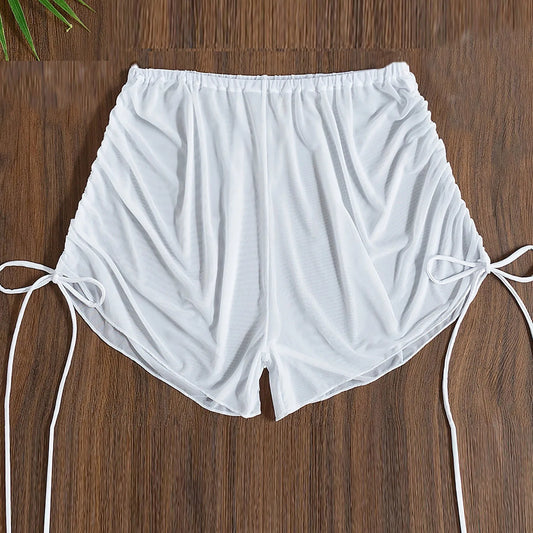 Women’s Sheer Mesh Bikini Trunks High Waist Side Tie Beach Shorts