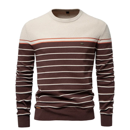 Striped Cotton O-Neck Pullover Sweater