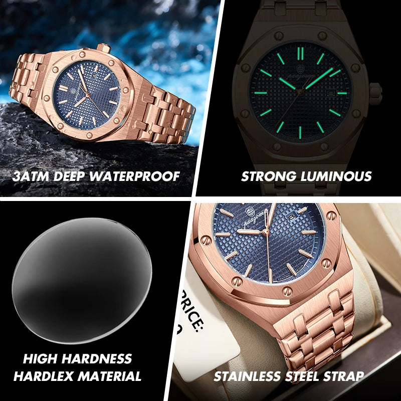 PAAZOMU Luxury Waterproof Men’s Quartz Watch – Stainless Steel Sport