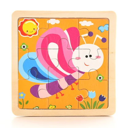 Baby Wooden Montessori Puzzle - 3D Cartoon Animal Puzzle