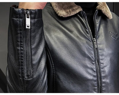 Winter Motorcycle Leather Jacket with Fur Collar
