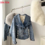 Luxury Women's Fox Fur Collar Goose Down Denim Jacket