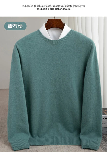 Pure Wool Men's Slim-Fit Round Neck O-Neck Cashmere Sweater
