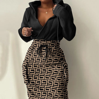 Plaid Hooded Drawstring Sweatshirt Dress – Autumn/Winter