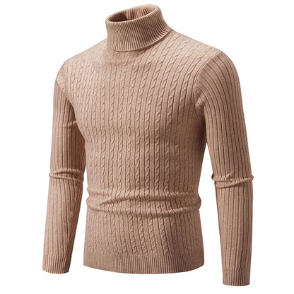 Men's Solid High Neck Knitted Sweater