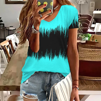 Women's Striped Gradient V-Neck Oversized T-Shirt