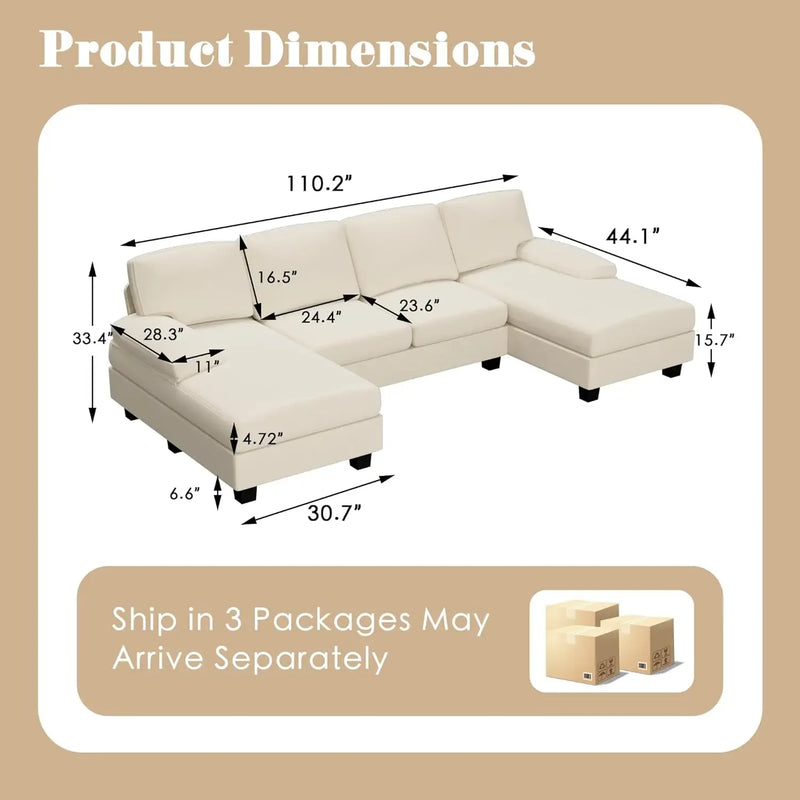 Convertible U-Shaped Modular Sofa Set with Double Chaise