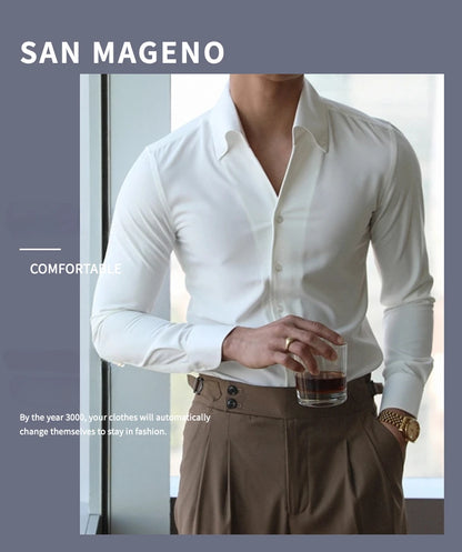 Men's Slim-Fit Italian Collar Shirt - Wrinkle-Free & Stylish