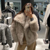 Women's Luxury Gradient Faux Fox Fur Coat with Big Collar