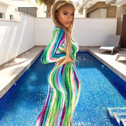 Sexy Slim Fit Printed Bandage Long Dress