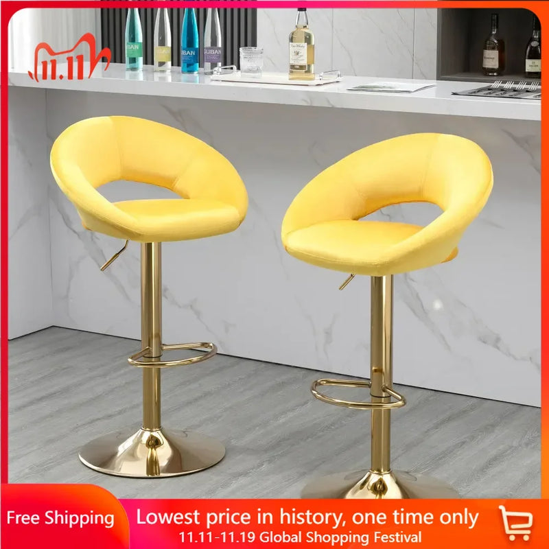 Set of 2 Velvet Adjustable Bar Chairs