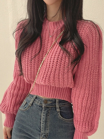 Vintage Harajuku Lantern Sleeve Knit Sweater - Soft & Chic