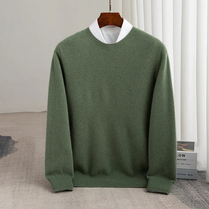 Pure Wool Men's Slim-Fit Round Neck O-Neck Cashmere Sweater