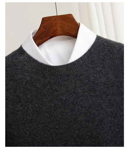 Pure Wool Men's Slim-Fit Round Neck O-Neck Cashmere Sweater