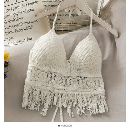 Tassel Spaghetti Strap Halter Neck with Built-In Bra