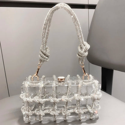 Silver Crystal Rhinestone Evening Bag for Women – Luxury Handmade Clutch