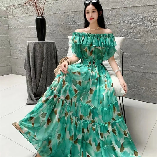 Women’s Floral Patchwork Ruffle Maxi Dress