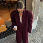 Elegant Burgundy Wool Blend Long Coat for Women