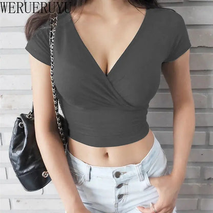 Women’s Sexy Black V-Neck Crop Top