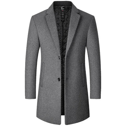 BROWON Men's Solid Color Woolen Trench Coat