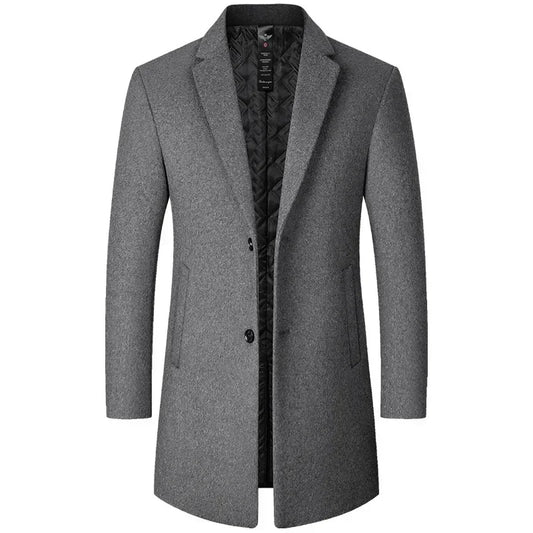 BROWON Men's Solid Color Woolen Trench Coat