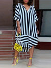 Printed Striped Short Sleeve Shirt Dress for Women