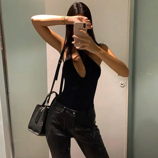 One Shoulder Black Bodysuit – Sexy Cut-Out Summer Top