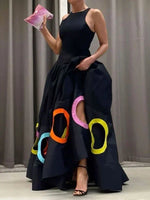 Elegant Rainbow Maxi Dress – High-Waist A-Line Summer Evening Wear