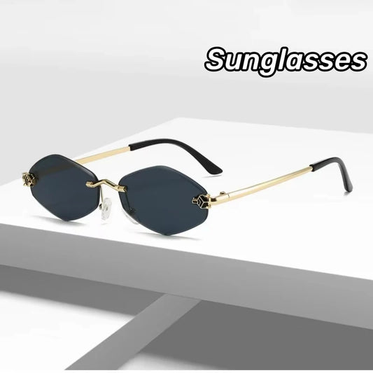 Frameless Diamond Cut Leopard Sunglasses UV400 Small Frame for Women