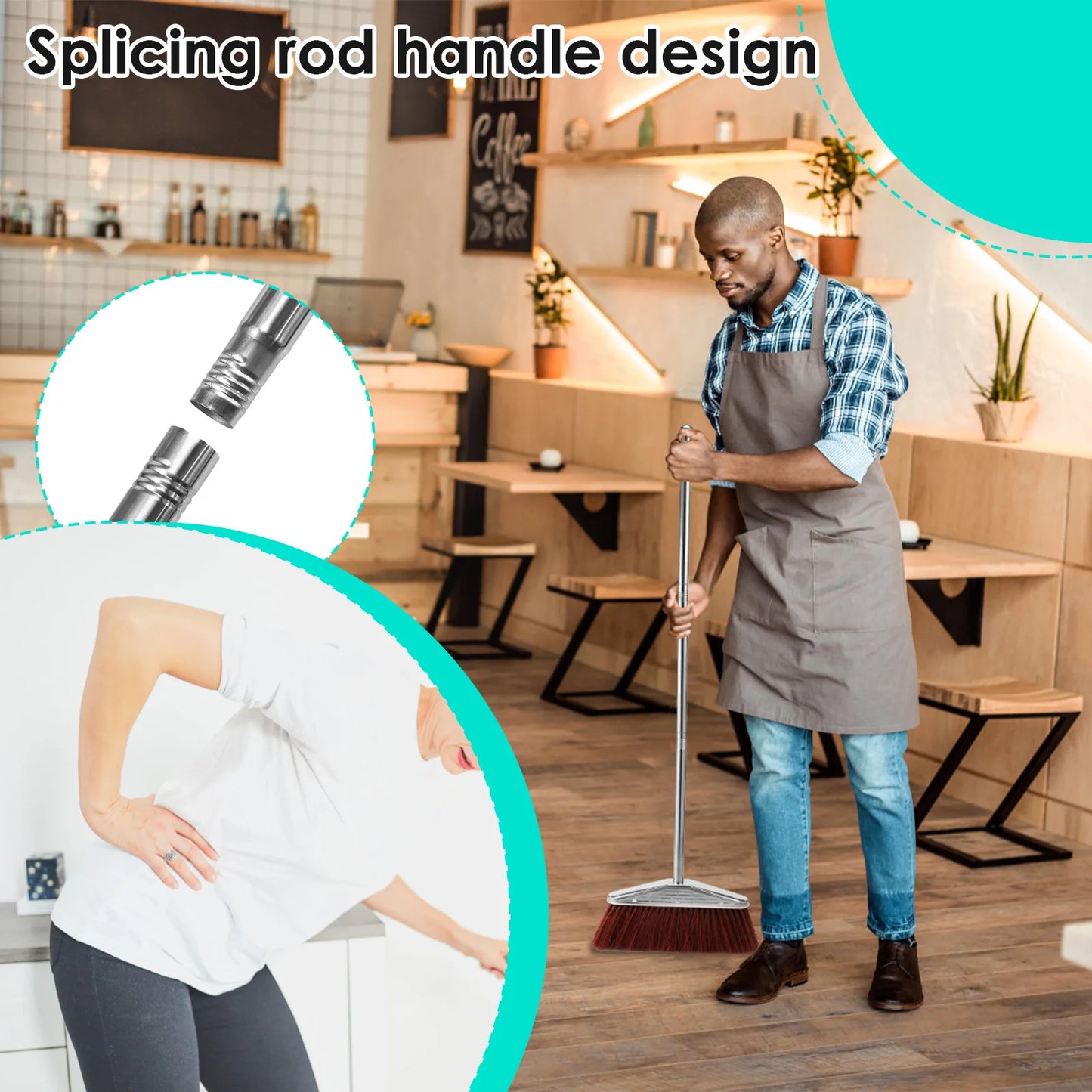 Long Handle Broom and Dustpan Set with Stainless Steel Pole for Home Cleaning