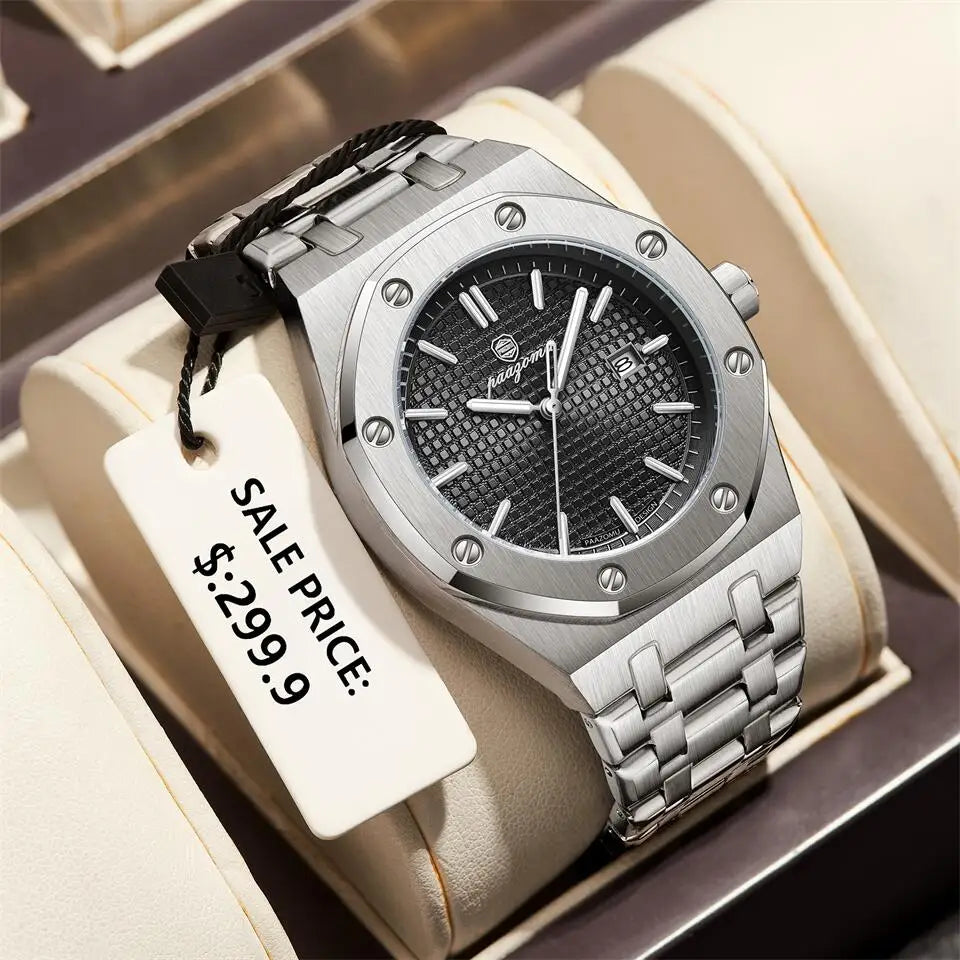 PAAZOMU Luxury Waterproof Men’s Quartz Watch – Stainless Steel Sport