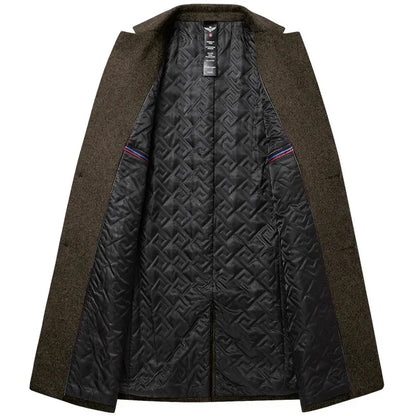 BROWON Men's Solid Color Woolen Trench Coat