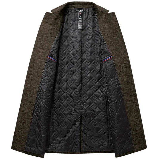 BROWON Men's Solid Color Woolen Trench Coat