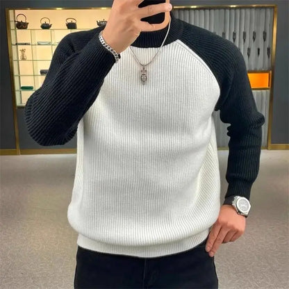 Men’s Casual Patchwork Knit Sweater - Retro Harajuku Pullover