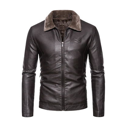 Winter Motorcycle Leather Jacket with Fur Collar