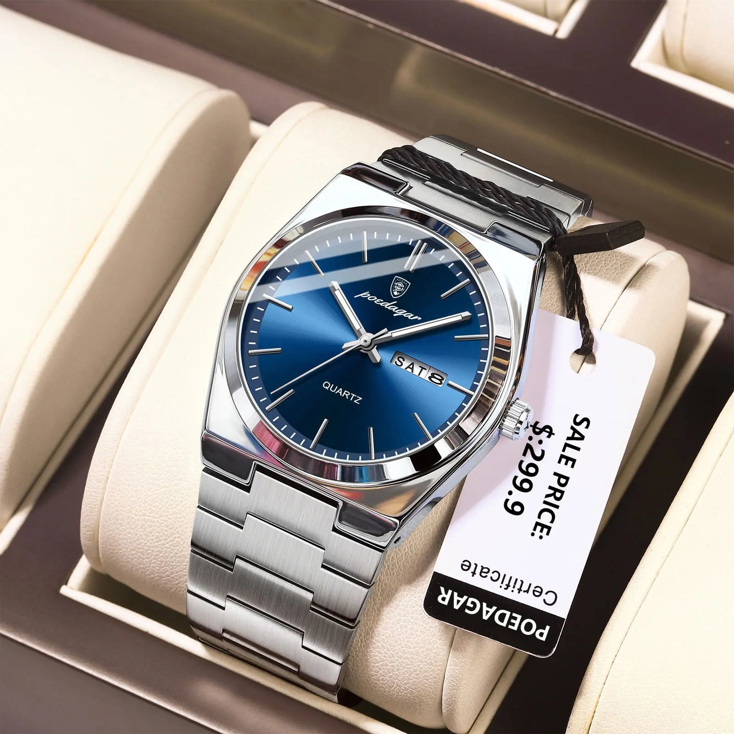 POEDAGAR Luxury Stainless Steel Waterproof Men’s Quartz Watch