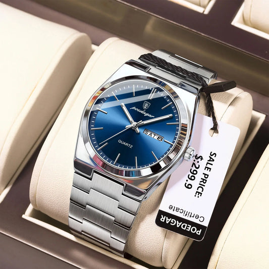 POEDAGAR Luxury Stainless Steel Waterproof Men’s Quartz Watch