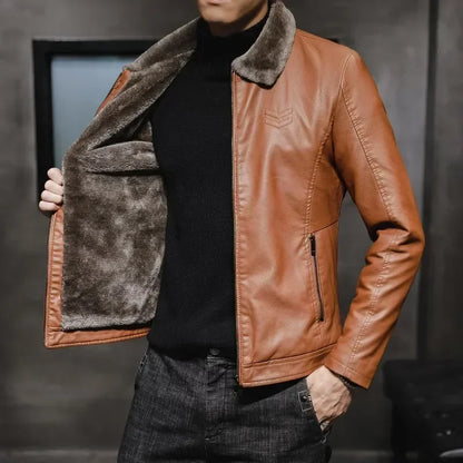 Winter Motorcycle Leather Jacket with Fur Collar