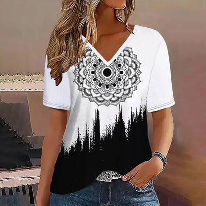 Women's Striped Gradient V-Neck Oversized T-Shirt