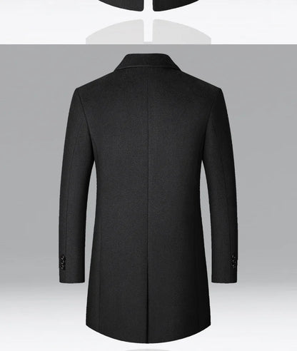 BROWON Men's Solid Color Woolen Trench Coat