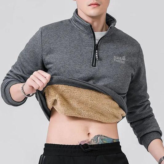 Winter Sweatshirt Men Long Sleeves Fleece Lined Warm Sweatshirt