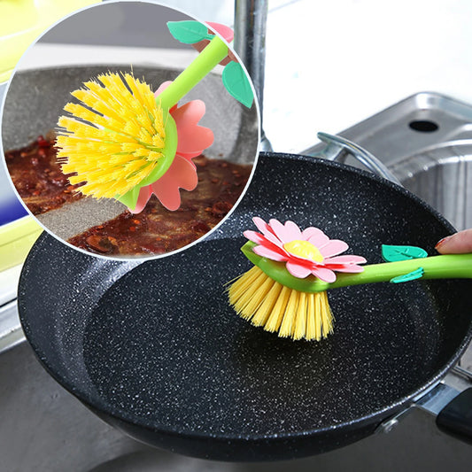 Flower Shape Kitchen Pot Cleaning Brush with Handle and Holder