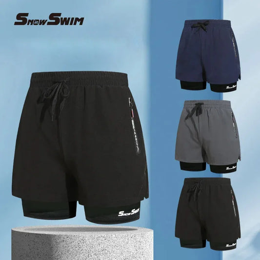 Men’s Quick-Dry Double-Layer Swim Trunks Beach Shorts for Swimming and Spa