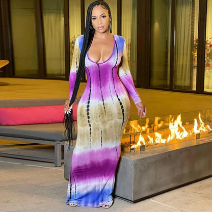 Sexy Slim Fit Printed Bandage Long Dress