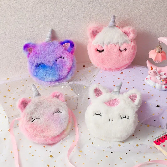 Cartoon Unicorn Plush Shoulder Bag for Toddler Girls