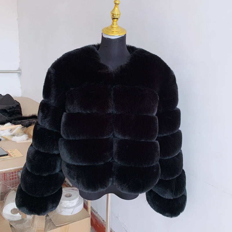 Women's High-Quality Faux Fox Fur Coat