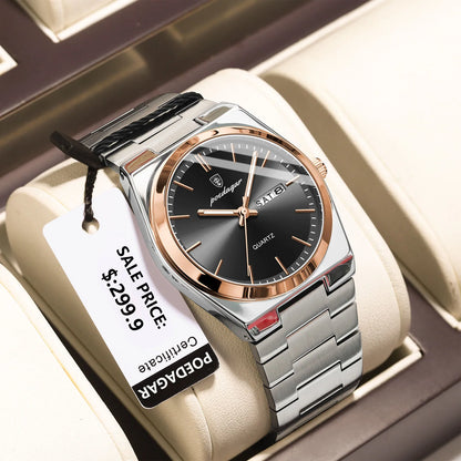 POEDAGAR Luxury Stainless Steel Waterproof Men’s Quartz Watch
