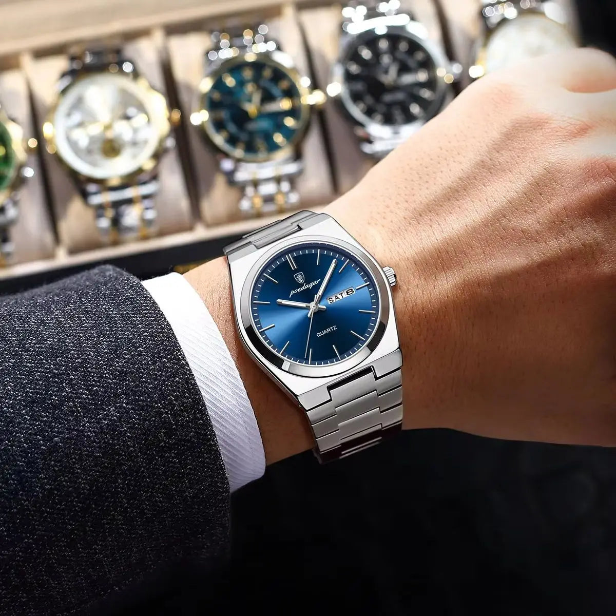 POEDAGAR Luxury Stainless Steel Waterproof Men’s Quartz Watch